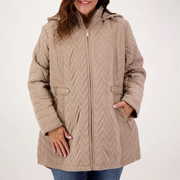 GALLERY New York Multi Quilted Side Tab Fur Trim Hood Jacket Size XL - Picture 7 of 14